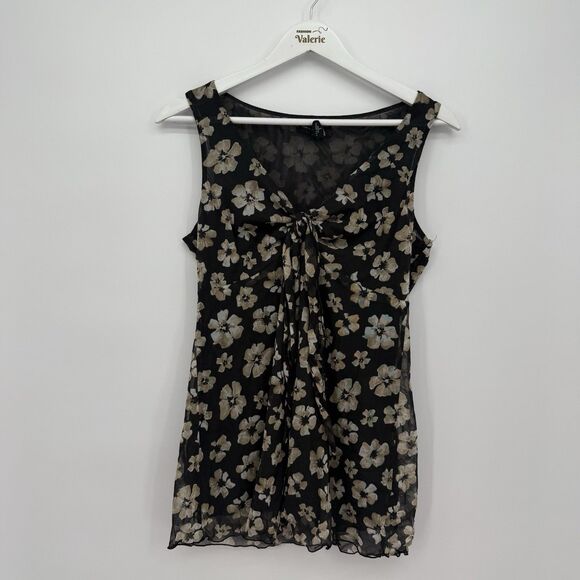 New York & Company Black Tan Floral Sleeveless Tank Top Size Large Y2k - Picture 1 of 7